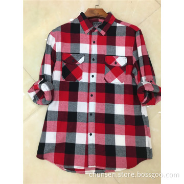 Men Long-Sleeved Checkered Shirts